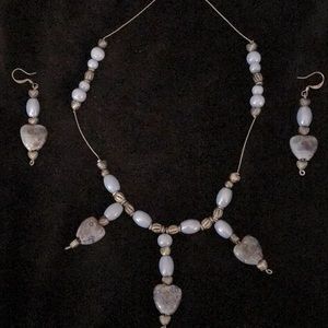 Mauve painted heart necklace and earrings